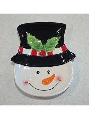 Holly Hill Snowman Face Decorative Ceramic Plate Glossy Printed Backstamp China